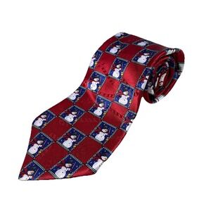 HALLMARK YULE TIE GREETINGS‎ MENS NECK TIE RED&NAVY W/SNOWMEN CHRISTMAS 3.5X58"